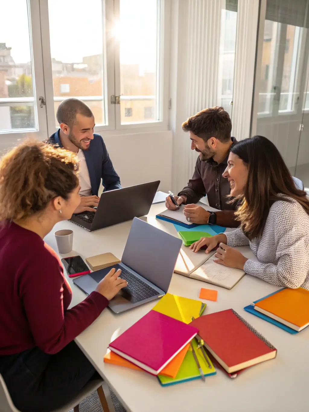 A team collaborating on a project within Athena, showcasing the platform's real-time communication and task management features.